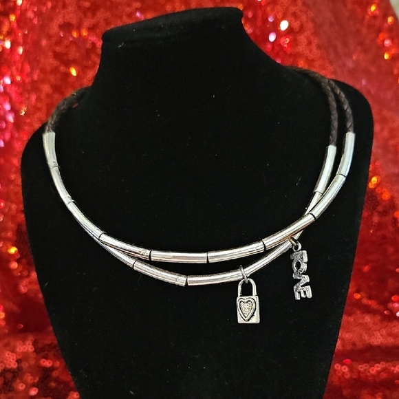 Silver and Black Necklace with Love Charm - Picture 1 of 6